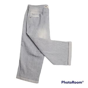 Levis Railroad Stripes Cropped Bermuda Bleach Distressed Nautical Beach Pant